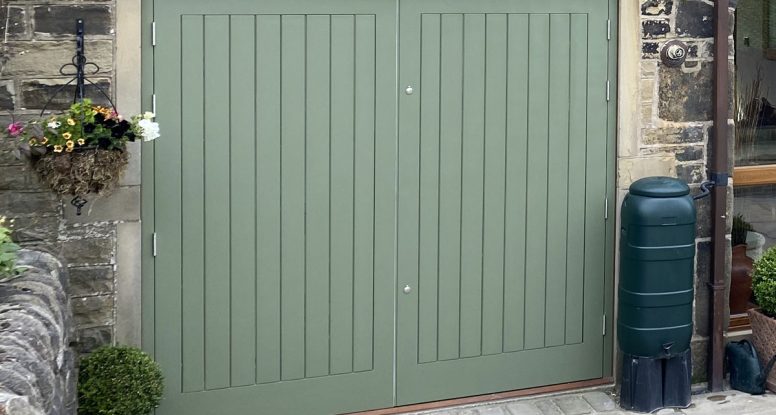 Traditional redwood wooden garage doors