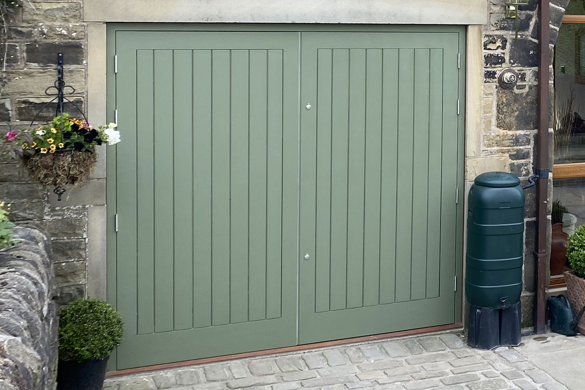 Traditional redwood wooden garage doors